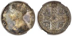 GREAT BRITAIN. Victoria, 1837-1901. Proof Pattern Godless Florin, 1848. Proof-65 (NGC) Proof Pattern Godless Florin, 1848. Crowned “Gothic” bust l., VICTORIA REGINA 1848. Rv. Cruciform shields, legend