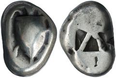 AIGINA. Ca.510-485 B.C. Stater. Sea-turtle, thin colar. Rv. Incuse punch of "Union Jack" pattern. 11.73 grams. SNG Delepierre 1512. Oblong flan favoring the obverse type. Fine. (100-150)