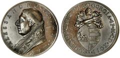VATICAN-PAPAL. Alexander VI Medal, 1492. Bronze, 45mm. By Giovanni Paladino. Forrer IV:367. Obv. High relief tonsured bust l., ALESSANDRO. VI. PONT. MAX. Rev. Arms of the former Rodrigo Cardinal Borgi