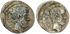 M. Junius Brutus, as Moneyer. Denarius, 54 B.C. Bare head of L. Junius Brutus r., BRVTVS behind. Rv. Bare head of Caius Servilius Ahala, AHALA to l. Craw.433/2. Pleasing dark tone. Outstanding pair of
