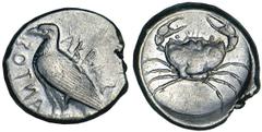AKRAGAS. Ca.470-460 B.C. Tetradrachm. Eagle with closed wings standing l., AKRAC-ANTOΣ (retrograde). Rv. Crab in shallow circular incuse. 17.20 grams. SNG ANS 976. Broad flan. Choice Very Fine and lus