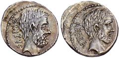 M. Junius Brutus, as Moneyer. Denarius, 54 B.C. Bare head of L. Junius Brutus r., BRVTVS behind. Rv. Bare head of Caius Servilius Ahala, AHALA to l. Craw.433/2. Pleasing dark tone. Outstanding pair of