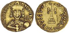 Tiberius Petasius (Usurper in Italy, 728 or 730-731). Solidus. Upper Latium or Tuscany. O N TIЧЄRIЧS MЧLTЧS A (A on its side). Bust, wearing diadem and cross over circlet and chlamys holding globus cr