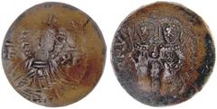 Bulgarian Imitative Coinage (c. 1195 - c. 1215). Aspron Trachy. Turnovo (?), c. 1195. Bust of Christ Emmanuel nimbate, r. hand in benediction; in field l. and r., IC and XC. Rv. AΛЄΞ[ ]ΔI Iu W []. Fac