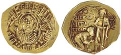 Andronicus II Palaeologus (1282-1332). Hyperpyron. Constantinople, 1282-1294. The Theotokos orans, nimbate and wearing maphorium, within city-walls with six groups of towers; by nimbus MP; Sigla B X o