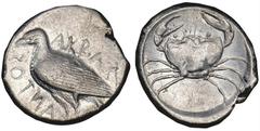 AKRAGAS. Ca.470-460 B.C. Tetradrachm. Eagle with closed wings standing l., AKRAC-ANTOΣ (retrograde). Rv. Crab in shallow circular incuse. 17.20 grams. SNG ANS 976. Broad flan. Choice Very Fine and lus