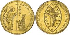 ITALIAN STATES. VENICE. Alvise Mocenigo IV, 1763-1778. 50 Zecchini, n.d. 50.7mm, 174.8 grams, planchet thickness of 4.6 to 4.8mm. Doge kneeling before St. Mark. Rv. Standing Christ holding orb in lent