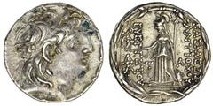 KINGS OF SYRIA. Antiochos VII Euergetes, 138-129 B.C. AR Tetradrachm. Cappadocian mint B, posthumously, ca. 110-63/2 B.C. Diademed head of Antiochos VII right. Rv. Athena standing left, holding Nike a