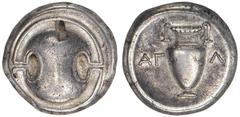 THEBES. Boiotia. Ca. 395/90-338 B.C. AR Stater. Agla..., magistrate. Boiotian shield. Rv. Amphora. 12.05 grams. R. Hepworth. "The 4th Century BC Magistrate Coinage of the Boiotian Confederacy," NomKhr