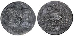 MYSIA. Pergamum. Septimius Severus, with Julia Domna, A.D. 193-211. Æ Medallion (43 mm). Klaudianos Terpandros, magistrate. Confronted busts of Septimius Severus, on left, laureate, draped and cuirass