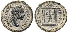 LYDIA. Nacrasa. Trajan, A.D. 98-117. Æ 20 mm. Laureate head of Trajan right. Rv. Statue of Artemis advancing right, drawing arrow from quiver on shoulder, holding bow, within tetrastyle temple with pa