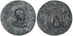 PAMPHYLIA. Perga. Tacitus, A.D. 275-276. Æ Decassarion. Radiate, draped and cuirassed bust of Tacitus right; in right field, denominational mark (I). Rv. Tetrastyle temple containing the cult image of