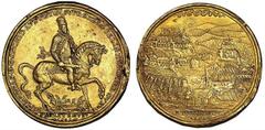 HUNGARY. Matthias, Ruler of Hungary 1605, Emperor 1612-1619. 1595 Siege and Capture of Gran Medal. Gold, 49.5mm, 55.7 grams. Attributed to Michael Schalenberger and Michael Stock of Kremnitz. Huszár 8